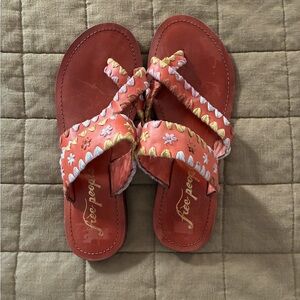 Free People Bella Caia Coral and Yellow Floral Sandals